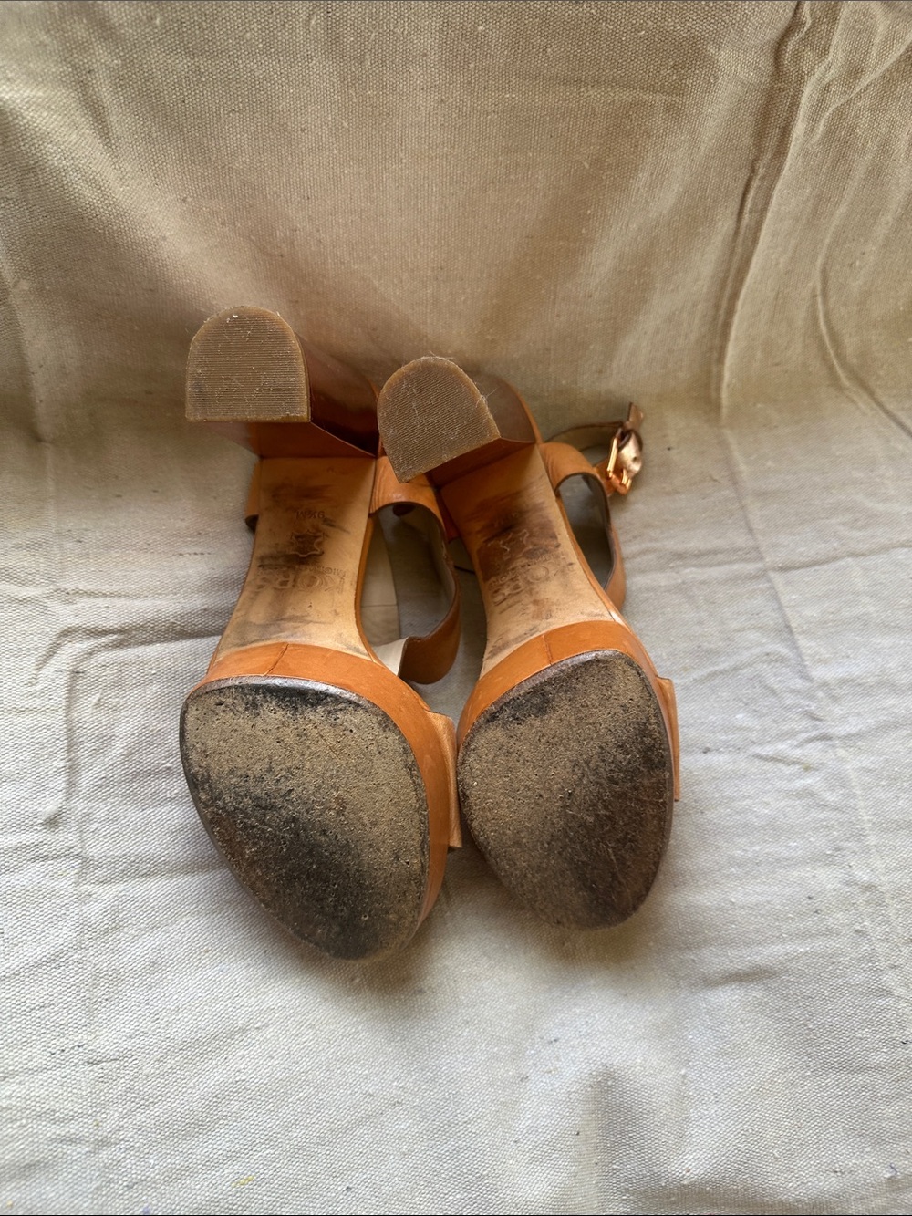 Michael Kors Cognac Leather Platform T-Strap Sandals - Picture 5 of 5
